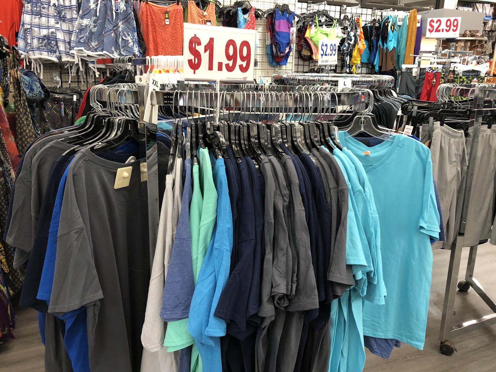 Racks of everyday t-shirts at Peoples Department Store