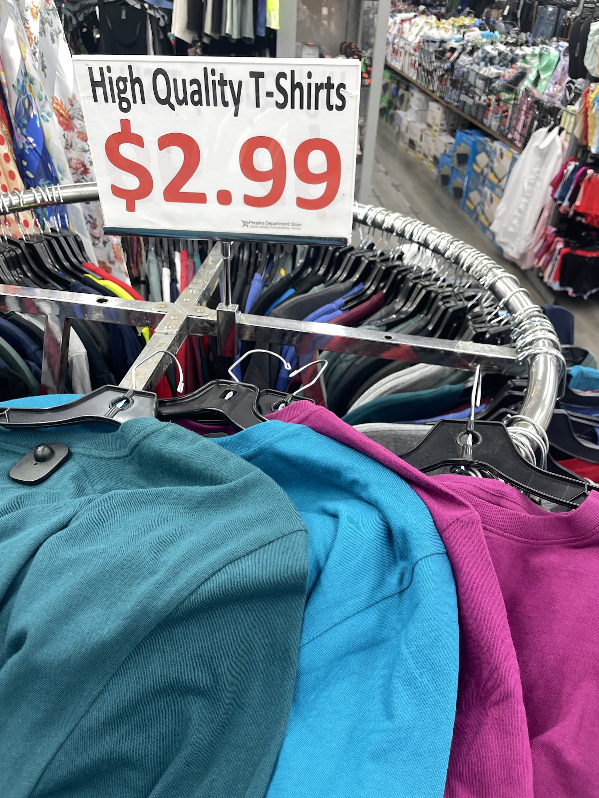 T-shirts and everyday basics on the rack at Peoples Department Store