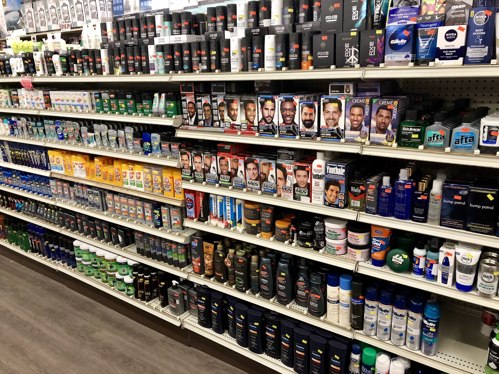 Deodorant, shaving and personal care aisle at Peoples Department Store